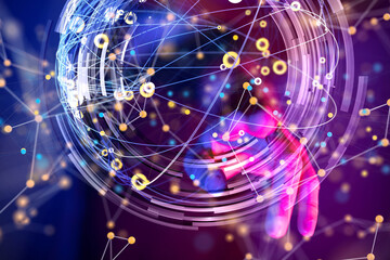 Global network. Blockchain. 3D illustration. Neural networks and artificial intelligence. Abstract