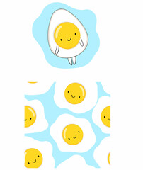 Set Hand drawn cute egg on blue background seamless pattern vector