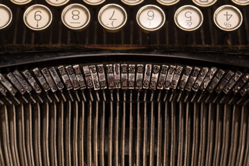 Old portable typewriter keys close up