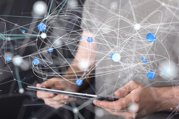 Global network. Blockchain. 3D illustration. Neural networks and artificial intelligence. Abstract