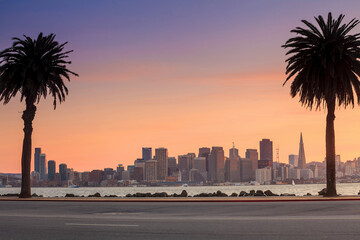 Fototapeta na wymiar San Francisco city skyline taken from Treasure Island in California