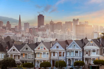 Foto op Canvas Famous view of  downtown San Francisco at Alamo Square © f11photo