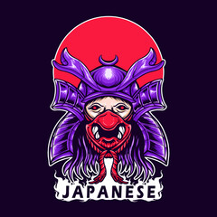 Japanese Horror Samurai vector Illustration