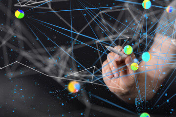 Global network. Blockchain. 3D illustration. Neural networks and artificial intelligence. Abstract