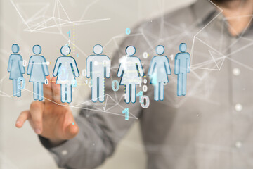 holding 3D rendering group of blue people