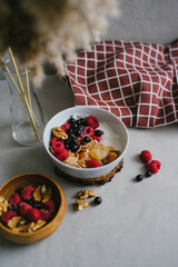 Delicious and healthy breakfast. Black currant and raspberry.
