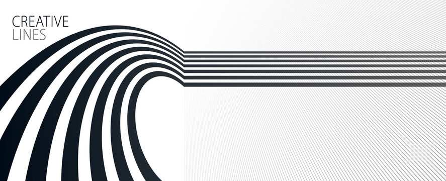 3D black and white lines in perspective abstract vector background, linear perspective illustration op art.