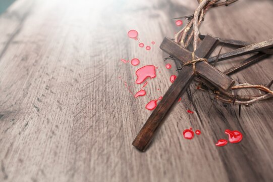 Holy and Good Concept - crown of thorns and cross on texture background.