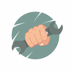 Hand holding wrench vector illustration