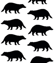 Vector seamless pattern of hand drawn badger silhouette isolated on white background