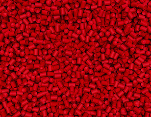 Shot of PVC Plastic granules, Polymer Red plastic beads