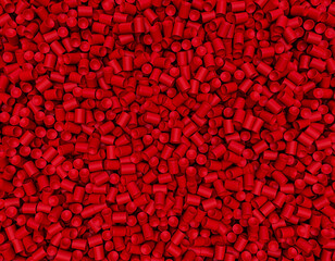 Shot of PVC Plastic granules, Polymer Red plastic beads