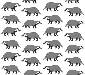 Vector seamless pattern of hand drawn doodle sketch colored badger isolated on white background