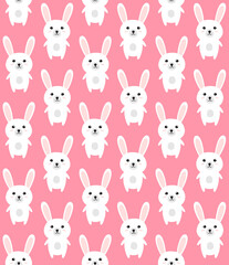 Vector seamless pattern of flat cartoon bunny rabbit isolated on pink background