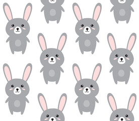 Vector seamless pattern of flat cartoon bunny rabbit isolated on white background