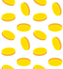 Vector seamless pattern of flat golden coins isolated on white background