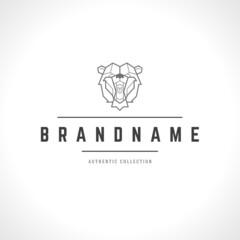 Vintage bear face line art logotype emblem symbol. Can be used for labels, badges, stickers, logos vector illustration.