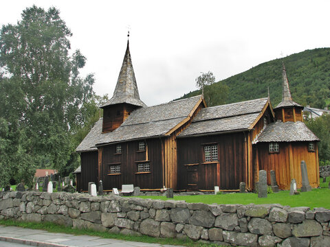A shot of the Hol gamle kirke Church in Holet, Norway