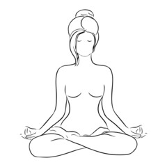 Yoga, beauty salon, spa logo or label or label. A girl sitting in the lotus position.