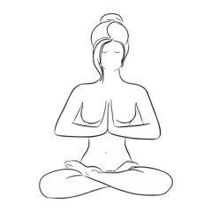 Yoga, beauty salon, spa logo or label or label. A girl sitting in the lotus position.