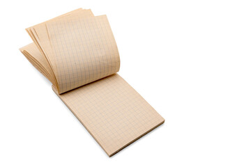 Vintage paper note pad checkered open isolated on white, copy space, clipping path