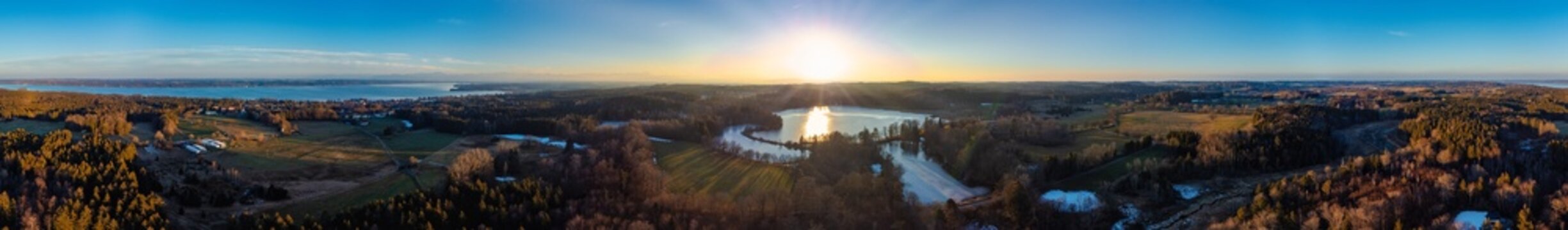 Drohnenpanorama, Oberbayern, Starnberger See, Deixlfurter See, Tutzing, Panorama, Bayern, Deutschland 