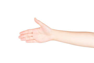 Female Hand is Shaking Hand on Isolated White Background