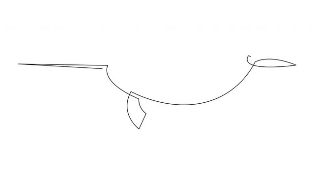 Self drawing simple animation of single continuous one line drawing of Narwhal. Drawing by hand, black lines on a white background.