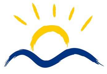 Hand drawn sun with sea wave isolated. Simple brush stroke illustration.