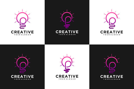 set of creative initial letter P logo with lights concept, logo reference for your business.