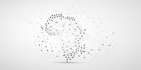 Black and White Transparent Abstract Polygonal Map of Africa, African Digital Network Connections, Black and White IT, Technology Background with Copyspace, Creative Wide Scale Vector Design Template