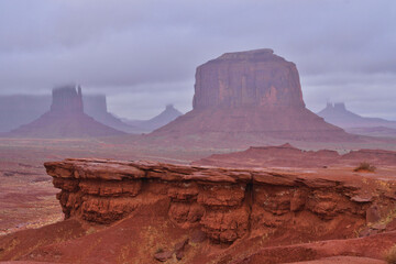 Shot in Monument Valley with the typical hills of the valley and a famous cliff