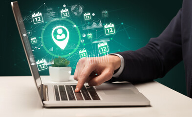 Business hand working on laptop, successful business concept