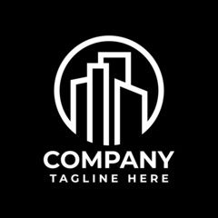 city building on circle logo design