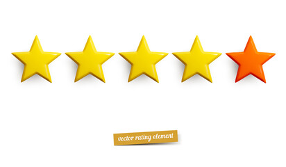 Obraz premium Vector star rating icon. Yellow and red isolated five stars. Customer feedback concept. 5 stars rating review.