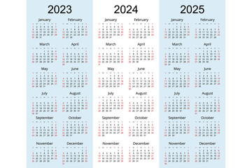 Calendar planner 2023, 2024, 2025, Corporate design planner template. Week Starts on Sunday