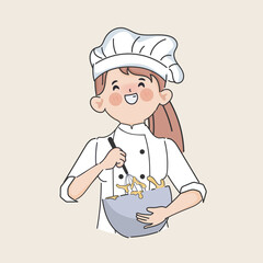 Hand drawn clip art chef cooking character in the kitchen.