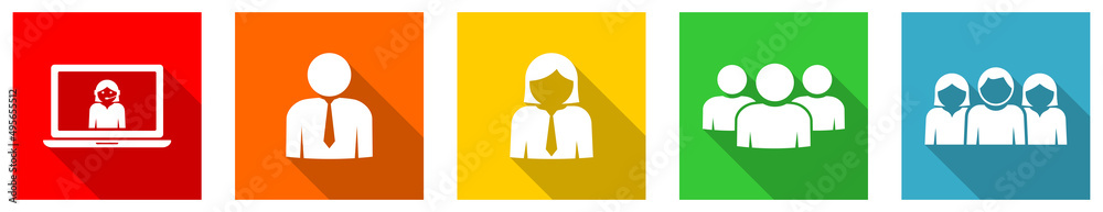 Leinwandbilder Set of colorful web flat design business people vector icons, human resources concept buttons for webdesign and mobile applications on white background