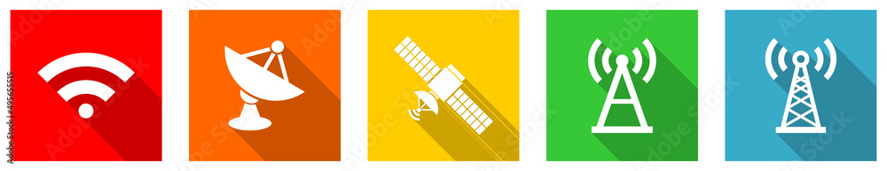 Poster Set of colorful web flat design communication vector icons, mobility, technology concept buttons for webdesign and mobile applications on white background