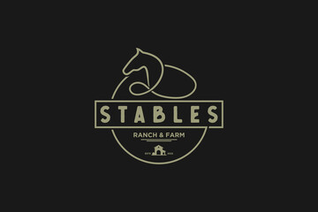 creative horse logo with line art concept, vintage logo, ranch and farm logo, logo reference. - obrazy, fototapety, plakaty