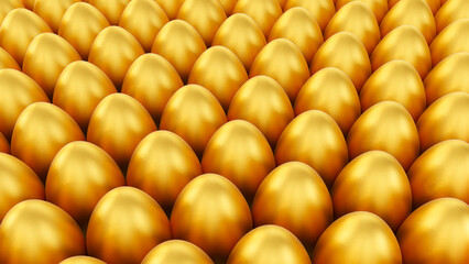 3d render of golden eggs. Happy Easter.