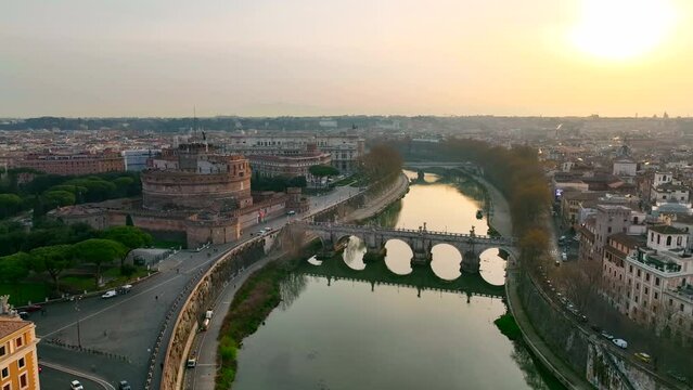 Rome, Castel Sant'Angelo at dawn.
Aerial shot of the famous Castle on the River Tevre.