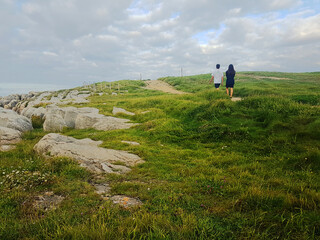 Couple walking outdoors