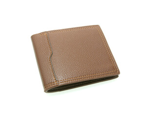 New leather brown men wallet isolated on white background