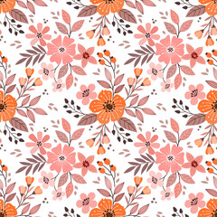 Beautiful monochrome orange flowers on white backgroubd.