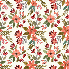 Fototapeta premium Colorful hand draw flowers seamless pattern for fabric textile wallpaper.