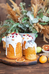 Easter holiday sweet cake and easter eggs dessert meal treat food snack on the table copy space food background