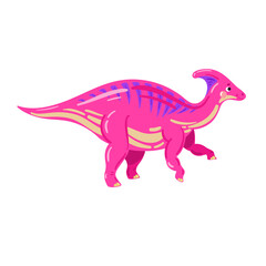 Pink dinosaur, vector illustration. Vector parasaurolophus illustration. Cute cartoon dinosaur. 