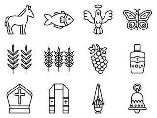 Holy week related line icon set 3, vector illustration