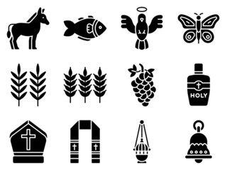 Holy week related solid icon set 3, vector illustration